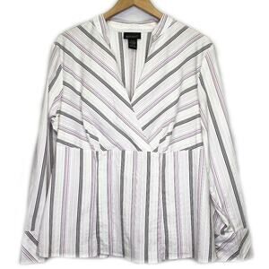 5/$25 Lane Bryant Silver Lurex Lavender White Blouse Long Sleeve 16